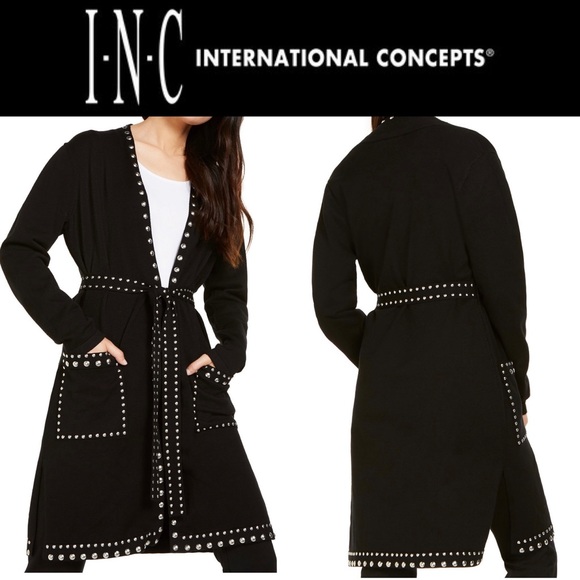 INC International Concepts Sweaters - NWT INC International Concepts Black Studded Front Tie Cardigan Deep Black